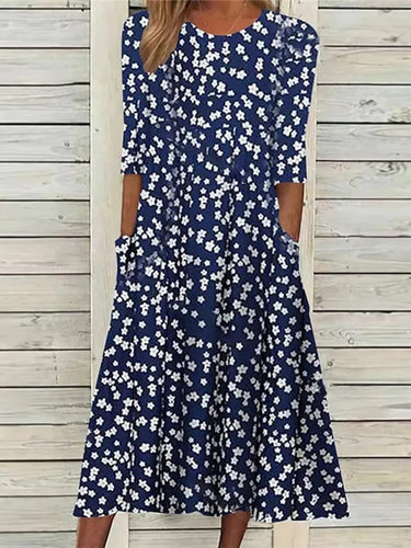 Elegant midi dress for ladies with floral design and pockets Amarae