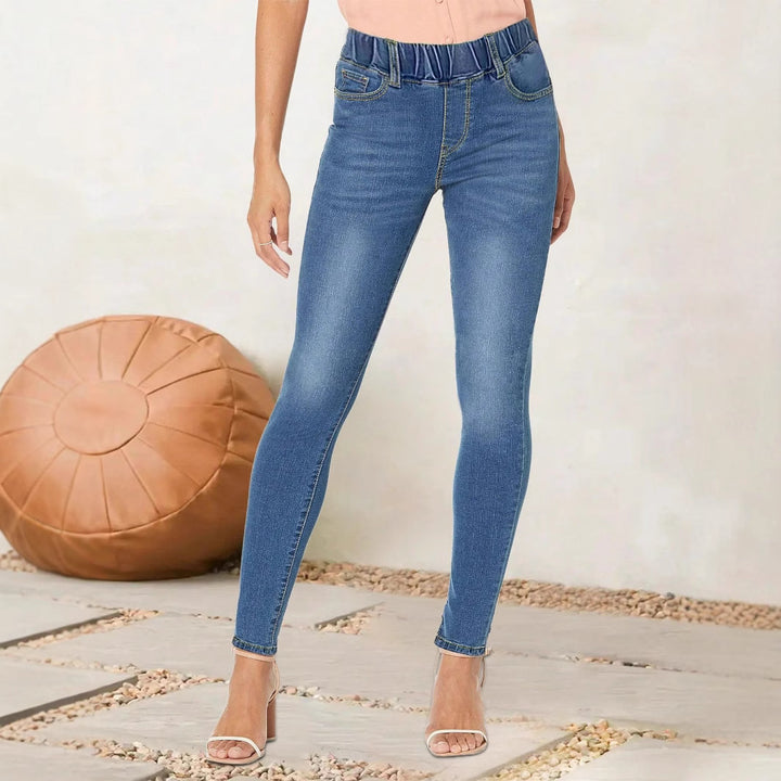 Women high-cut stretch jeggings with elastic comfort waistband and back pockets Amarae