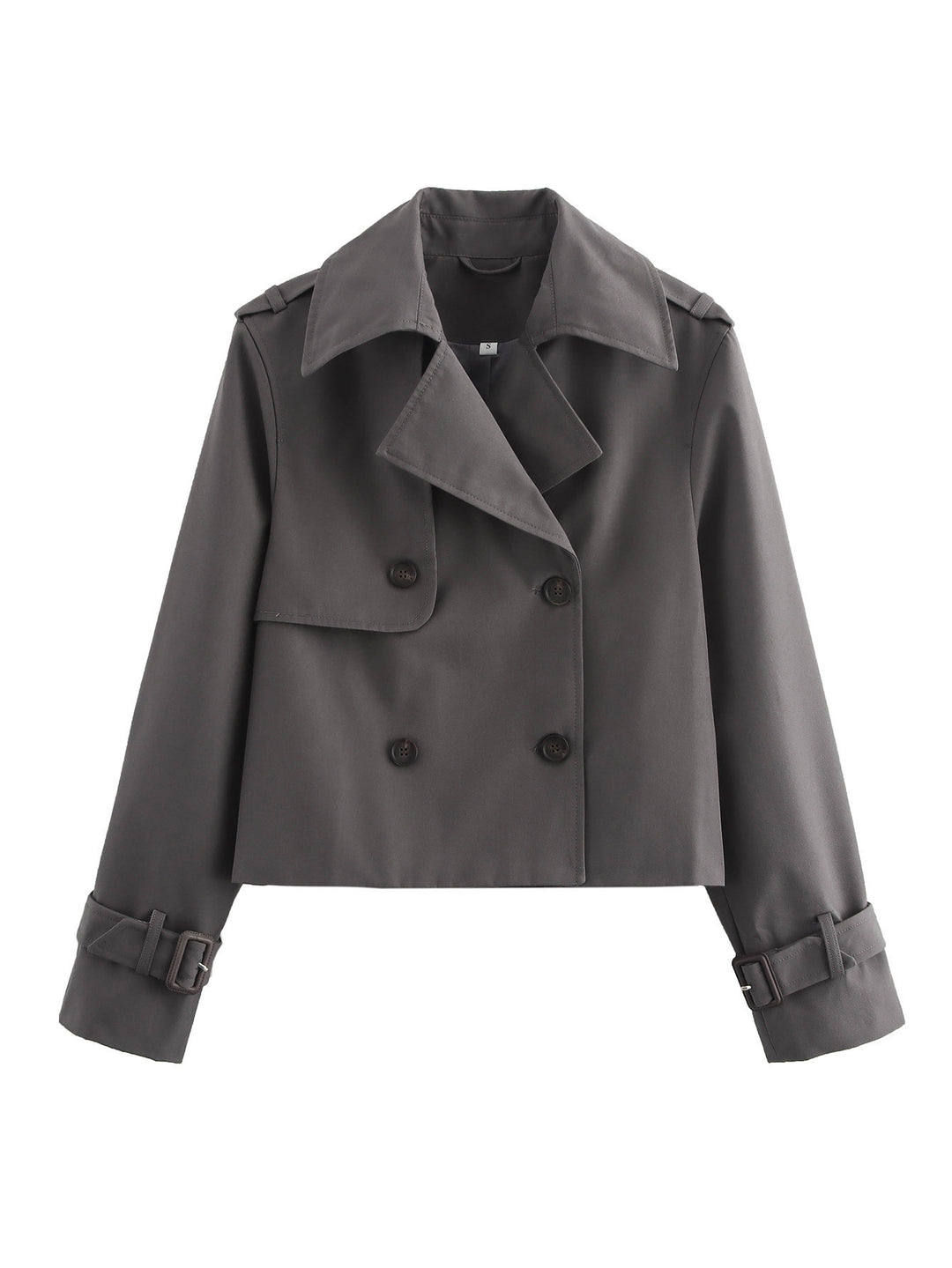Cropped trench coat for women with double-breasted button row and adjustable sleeves Lune London