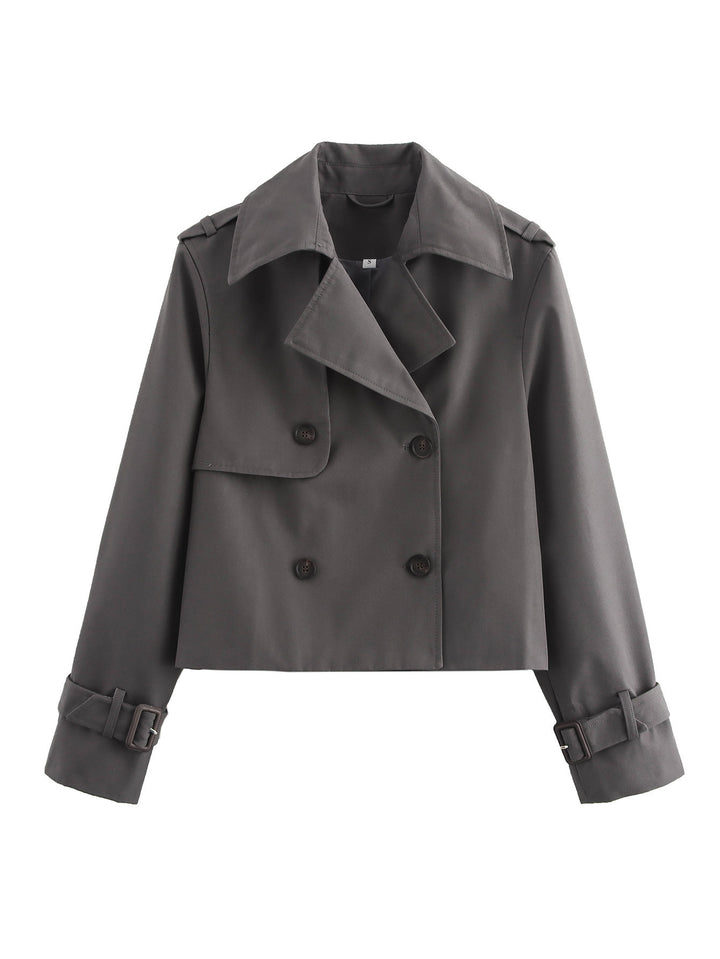 Cropped trench coat for women with double-breasted button row and adjustable sleeves Lune London