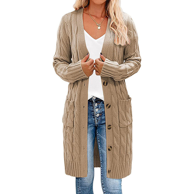 Women Chunky Knit Cardigan with Deep Pockets and Decorative Cable Design Lune London