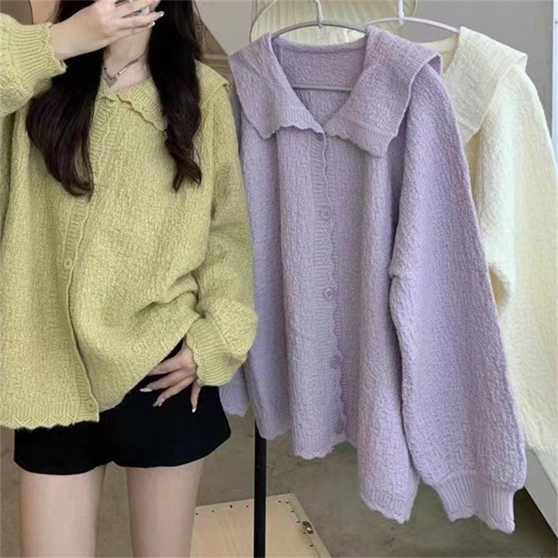 Ladies soft and structured cardigan with large collar Lune London