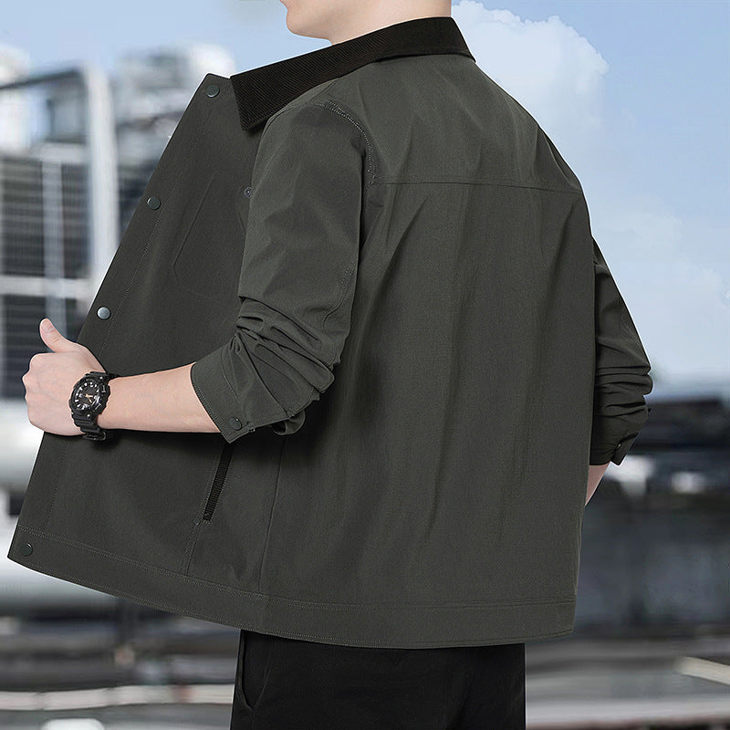 Men's Lightweight Casual Jacket with Cord Collar, Press Stud Placket and Concealed Zipper Pockets Amarae