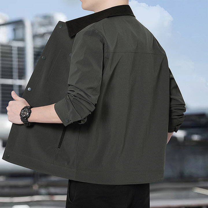 Men's Lightweight Casual Jacket with Cord Collar, Press Stud Placket and Concealed Zipper Pockets Amarae