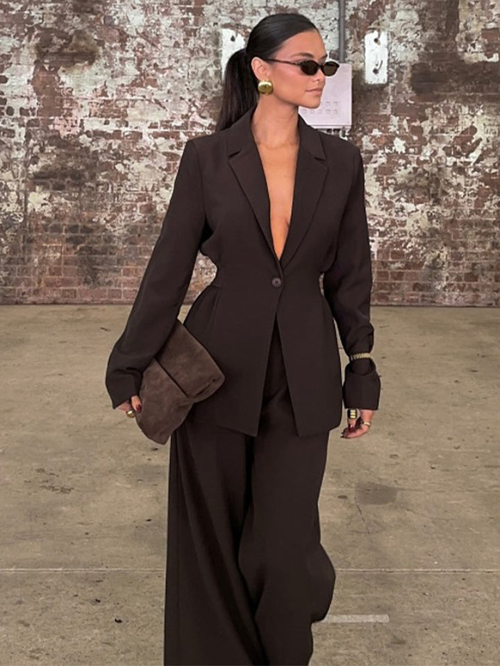 Women's Tailored Single-Button Blazer with Emphasized Waist and Narrow Shoulder Amarae