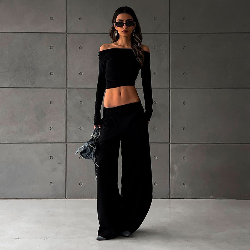 Elegant high-regular trousers for women with asymmetric cut Lune London