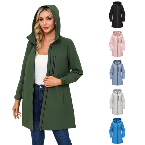 Women's modern rain jacket with hood and practical pockets Amarae