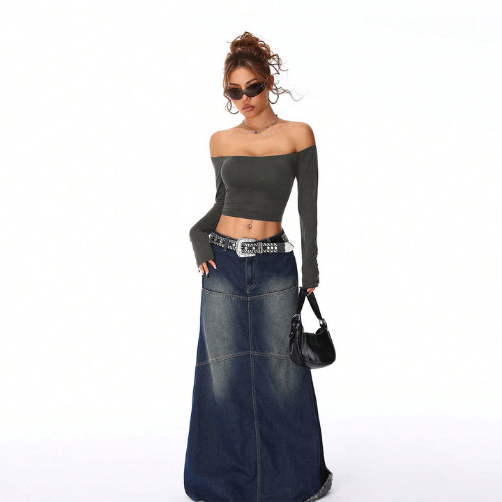 Haut court femmes à épaules dénudées avec manches longues et silhouette ajustée Chic & Stil