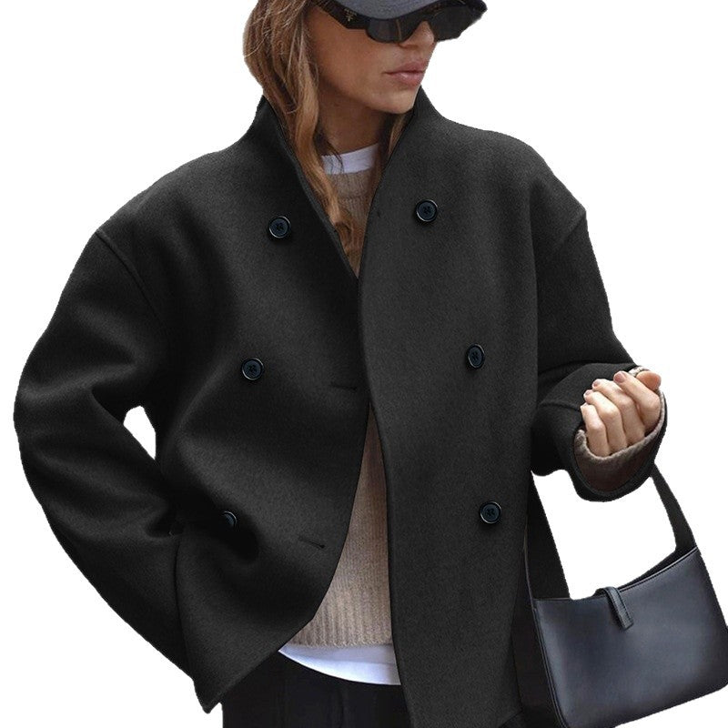 Women oversized modern wool jacket with double-breasted buttons Lune London
