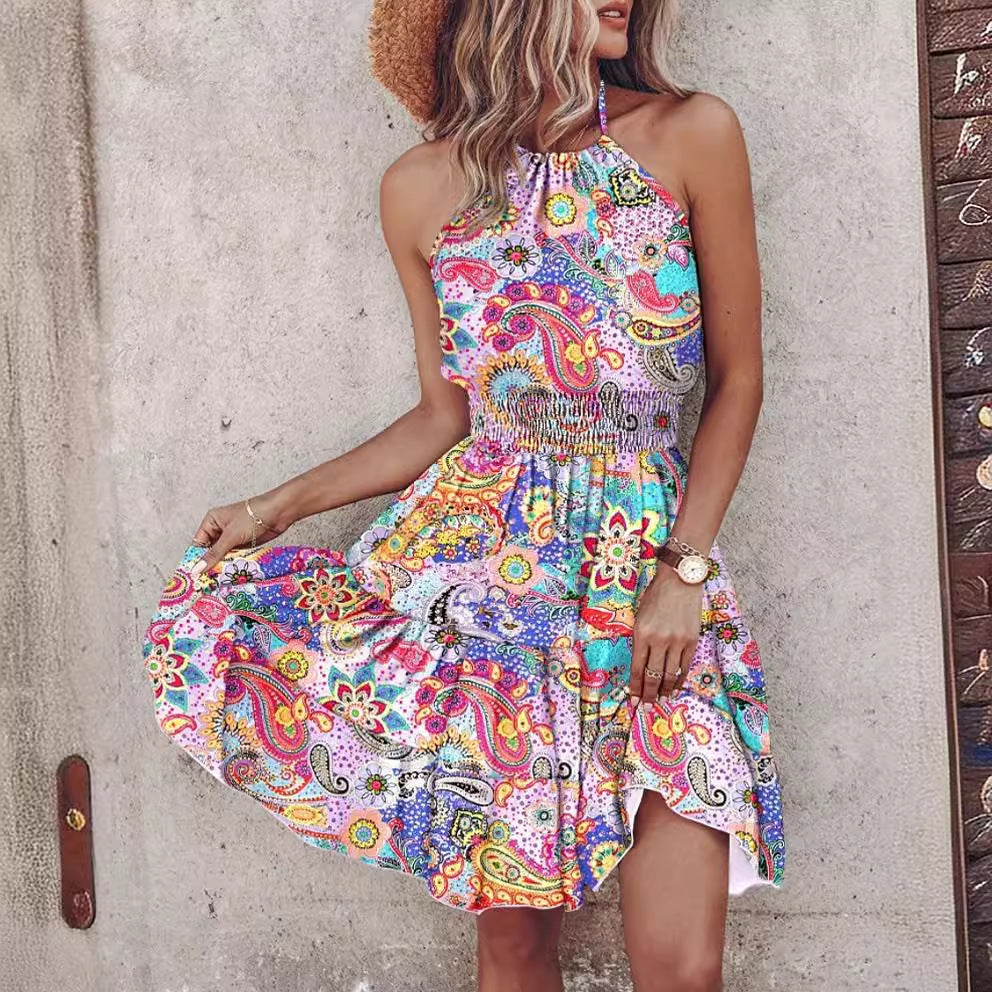Women Halter Neck Bohemian Mini Dress Lune London