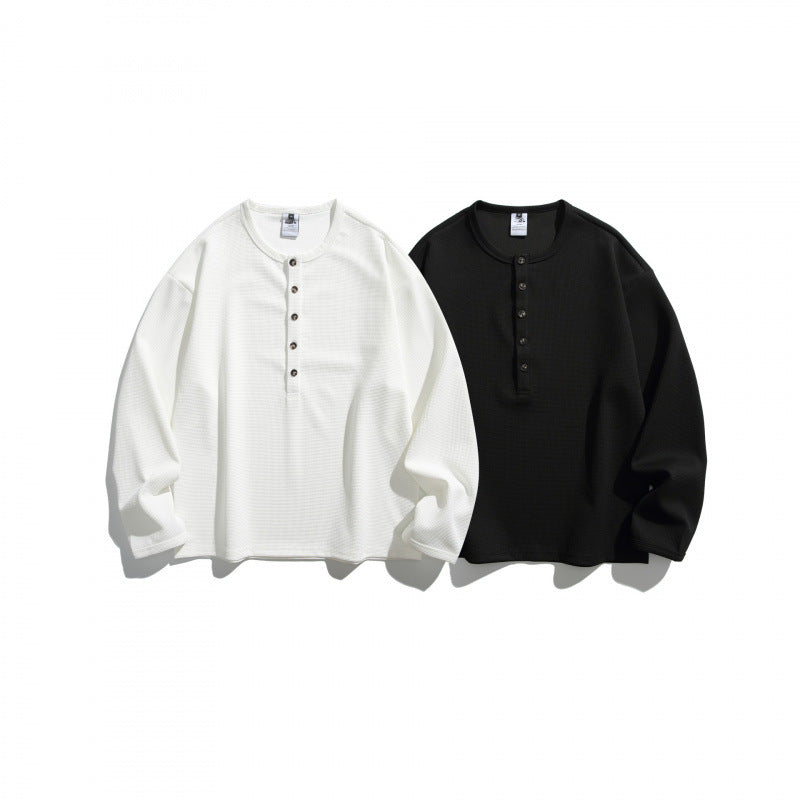 Unisex waffle texture Henley shirt with button placket and oversized fit Amarae
