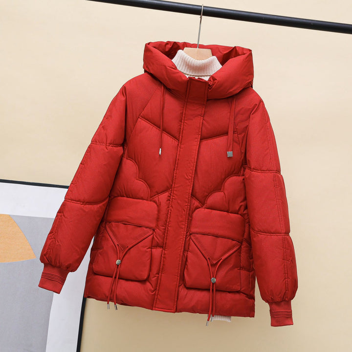 Ladies winter quilted down jacket with hood and heart-shaped details Lune London