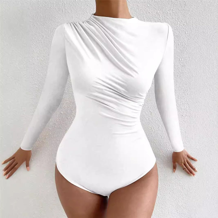 Ladies long sleeve bodysuit with elegant draping Lune London