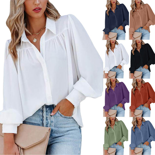 Elegant Women's Blouse with Puff Sleeves and Chic Button Details and Style