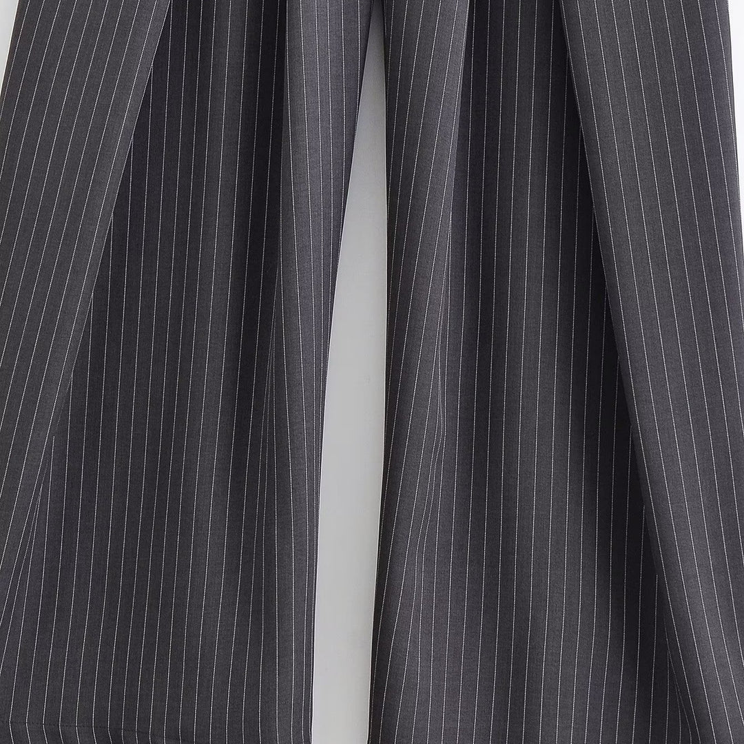 Women's palazzo pants with pinstripes, front segmented pleats, and high waistband Amarae