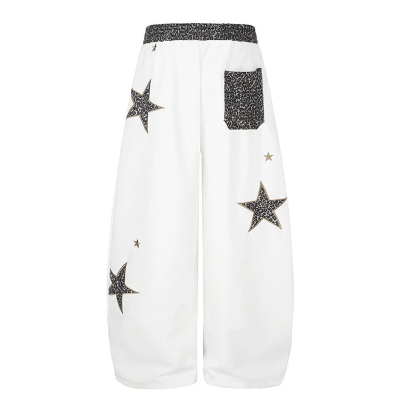 Women's Extra Wide Palazzo Sweatpants with Leo Waist, Star Appliqués and Drawstring Amarae