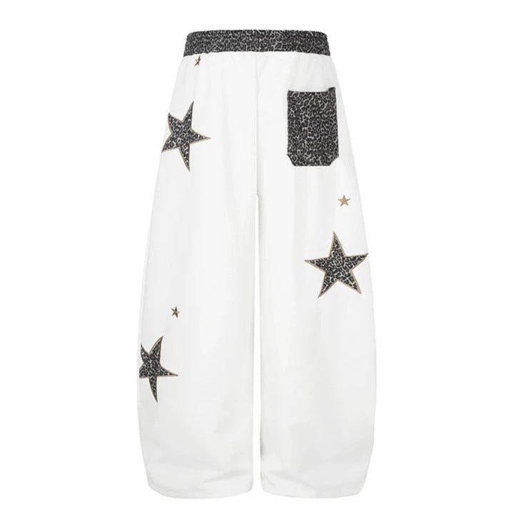 Women's Extra Wide Palazzo Sweatpants with Leo Waist, Star Appliqués and Drawstring Amarae