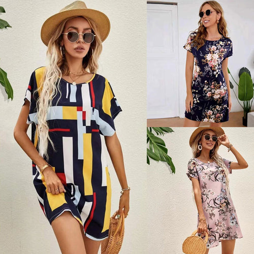 Ladies Short Sleeve Floral Print Tunic Dress Amarae