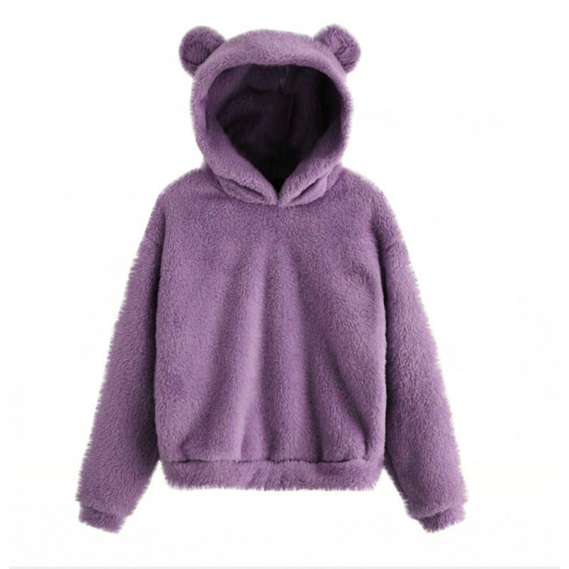Women's Cozy Teddy Fleece Hoodie with Bear Ears and Oversized Fit Amarae