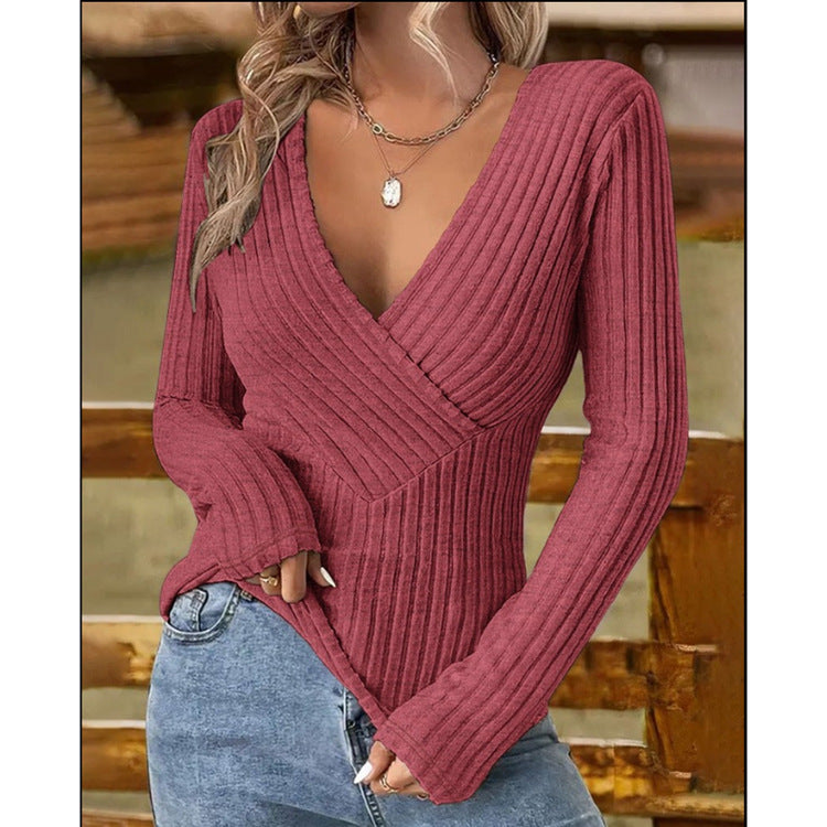 Ladies elegant wrap sweater with ribbed structure Lune London