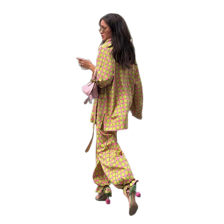 Women Two-Piece Silk Look Suit Set with Oversized Blazer, Wide Pleated Pants & Matching Tube Scarf Amarae