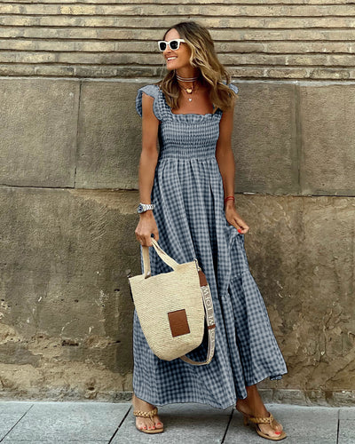 Maxi dress for ladies with refined ruffle details and a romantic tartan pattern Amarae