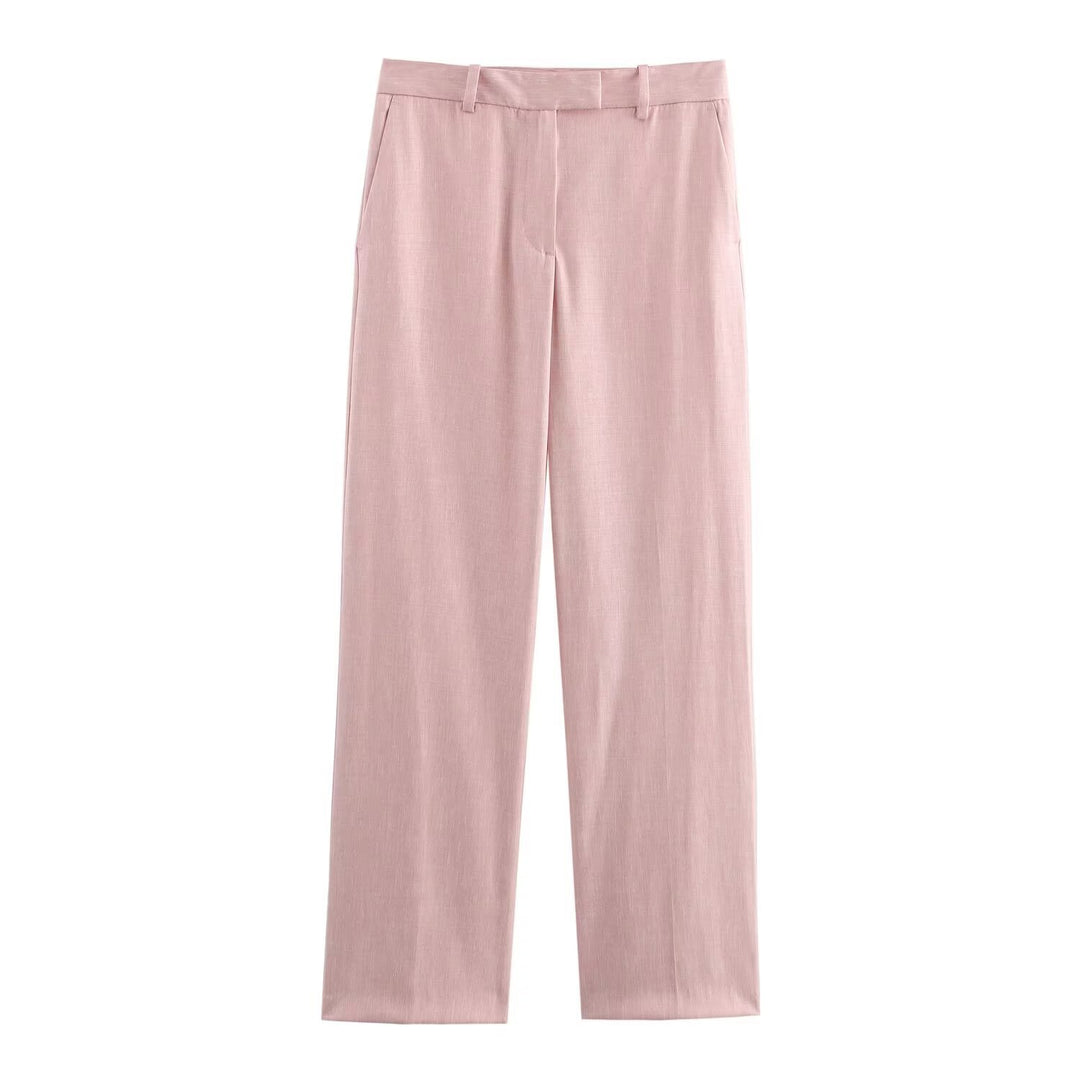 Women's Loose High-Waist Fabric Pants in Linen Look with Straight Leg Amarae