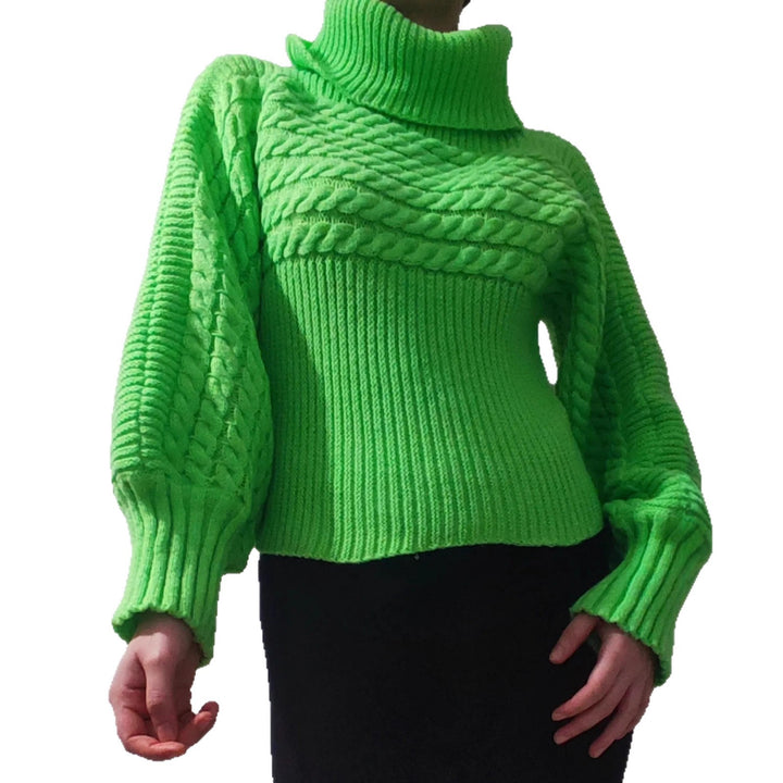 Chunky knit pullover for women with high collar and textured design Lune London