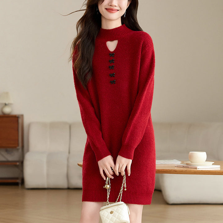Robe tricotée pour femmes avec encolure décorative et coupe confortable Chic & Stil