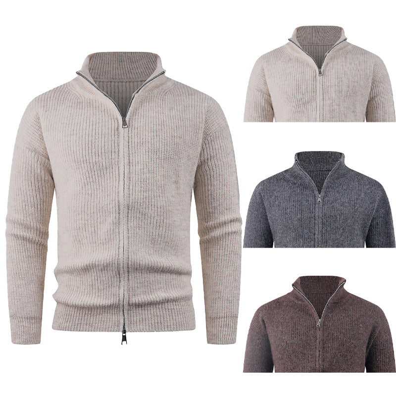 Knitted pullover for men with modern zipper and textured fabric Lune London