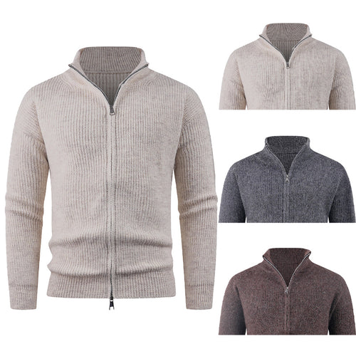 Knitted pullover for men with modern zipper and textured fabric Amarae