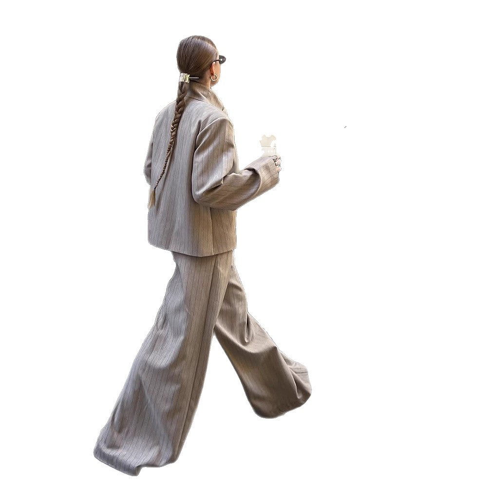 Women's Wide Pinstripe Trousers with Crease and High Waist Amarae