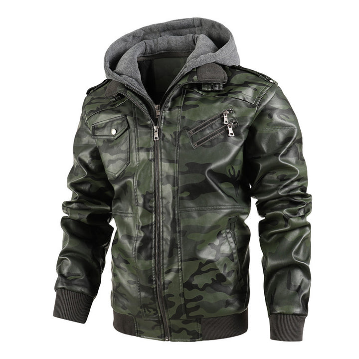 Casual leather jacket for men with removable hood Lune London