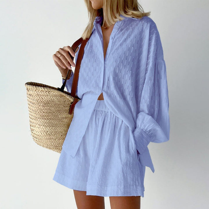 Women's stylish short sleeve pajama set with textured surface finish Lune London