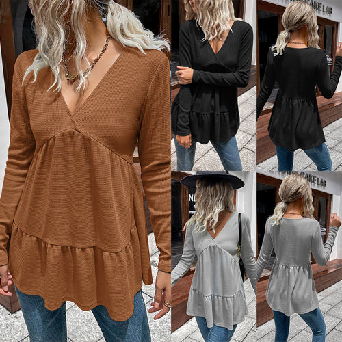Casual women's T-shirt with ruffles and V-neck Amarae