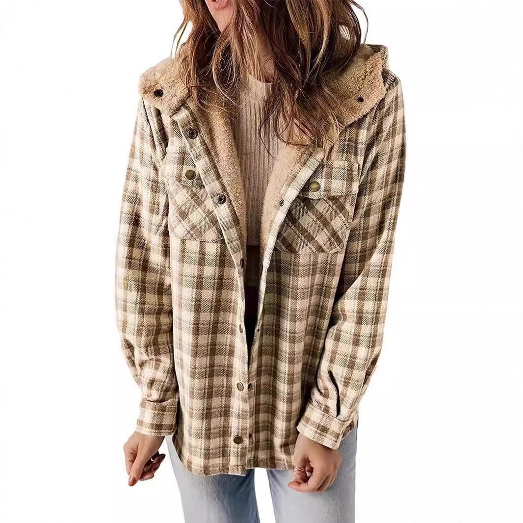 Women Flannel Checkered Jacket with Cozy Lining Amarae