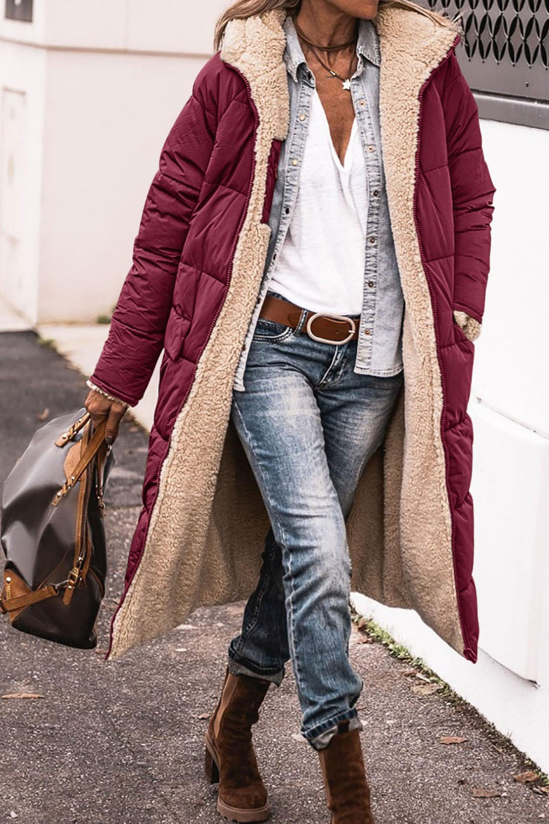 Women Long Padded Down Jacket with Soft Lining and Soft Collar Amarae