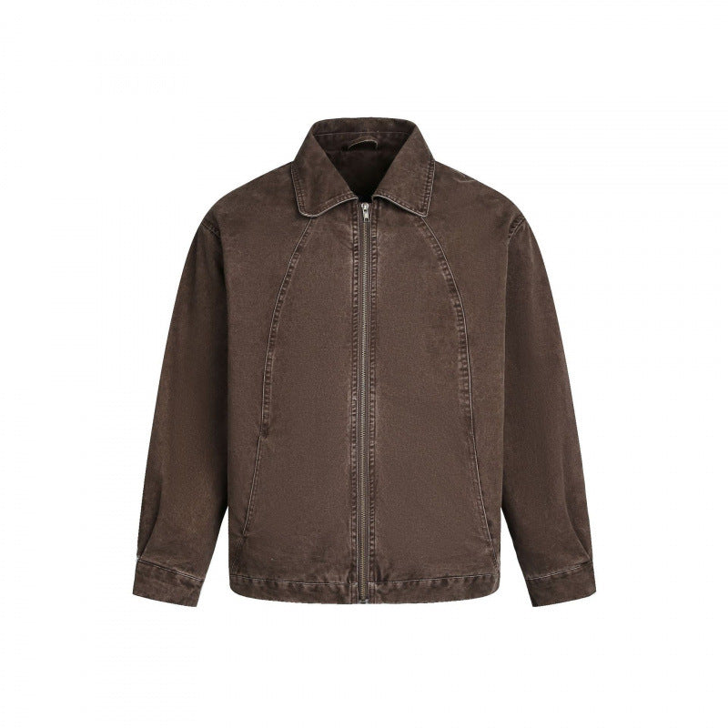 Men's Oversized Canvas Jacket with Shirt Collar, Raglan Seams and Full-length Zipper Amarae