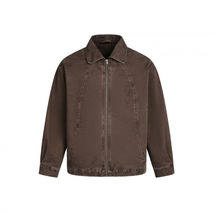 Men's Oversized Canvas Jacket with Shirt Collar, Raglan Seams and Full-length Zipper Amarae