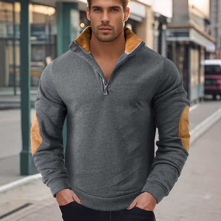 Men's sweatshirt with modern high collar and leather patches Amarae