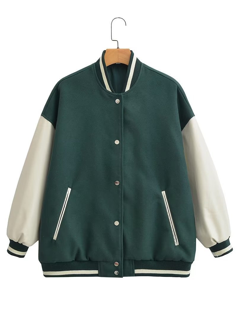 Veste de collège décontractée pour femmes avec des accents de manche contrastants et des poches pratiques Chic & Stil