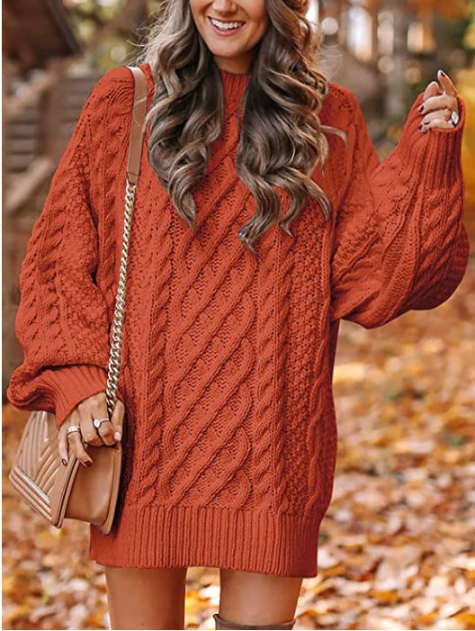 Thick knitted sweater for women with voluminous sleeves and a decorative twisted pattern Lune London