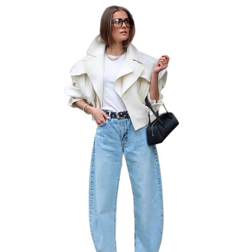 Women's Oversized Boxy Blouse with voluminous sleeves and high-cut pleated pants Amarae