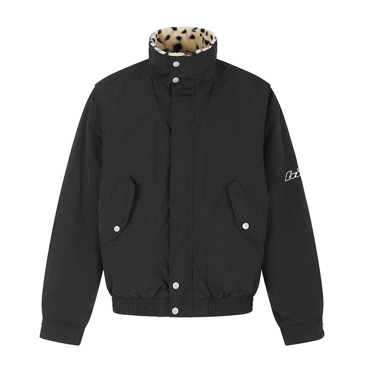Women's Padded Blouson Jacket with Stand-Up Collar and Leopard Lining Amarae