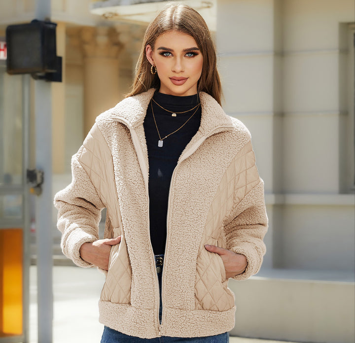 Fleece jacket for women with quilted details and practical pockets Lune London