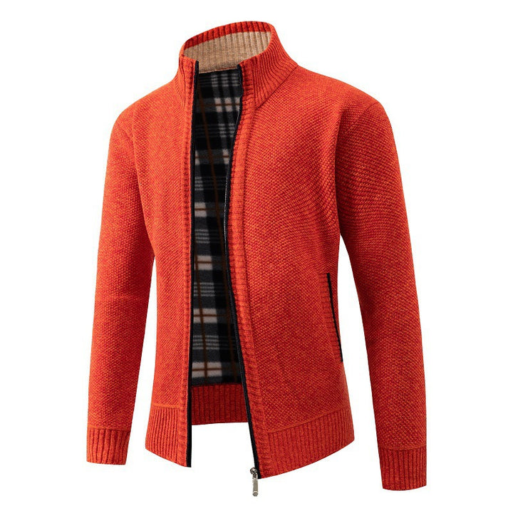 Elegant knitted jacket for men with high collar and practical zipper Lune London