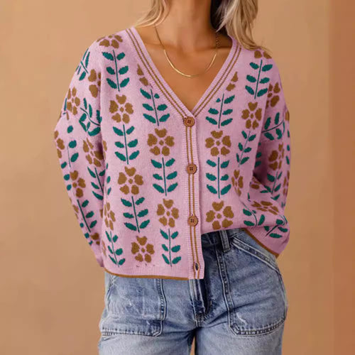 Women's knitted jacket with floral design and button details Amarae