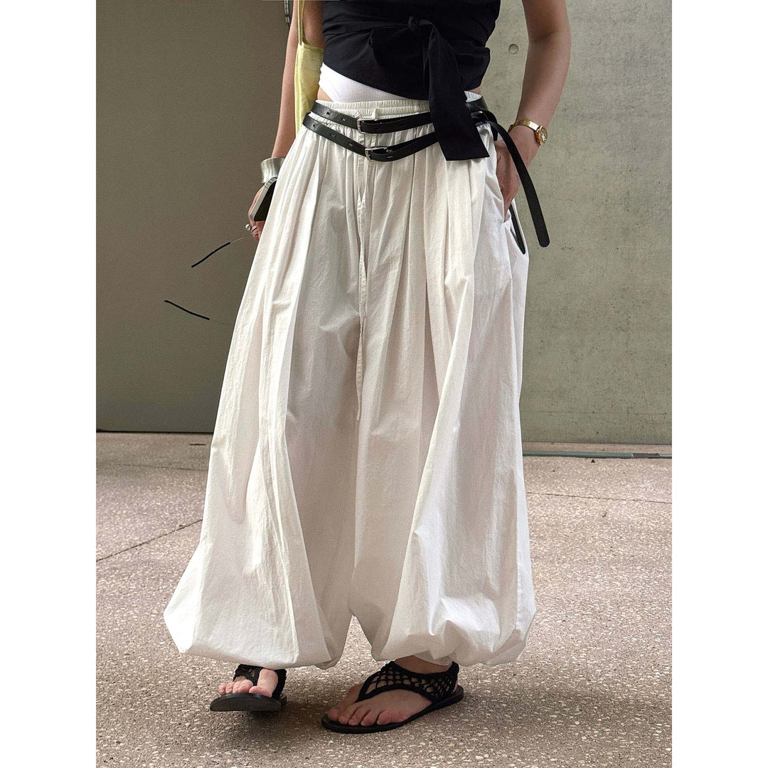 Women Wide Balloon Culotte with High Elastic Waistband and Crinkled Linen Look Amarae