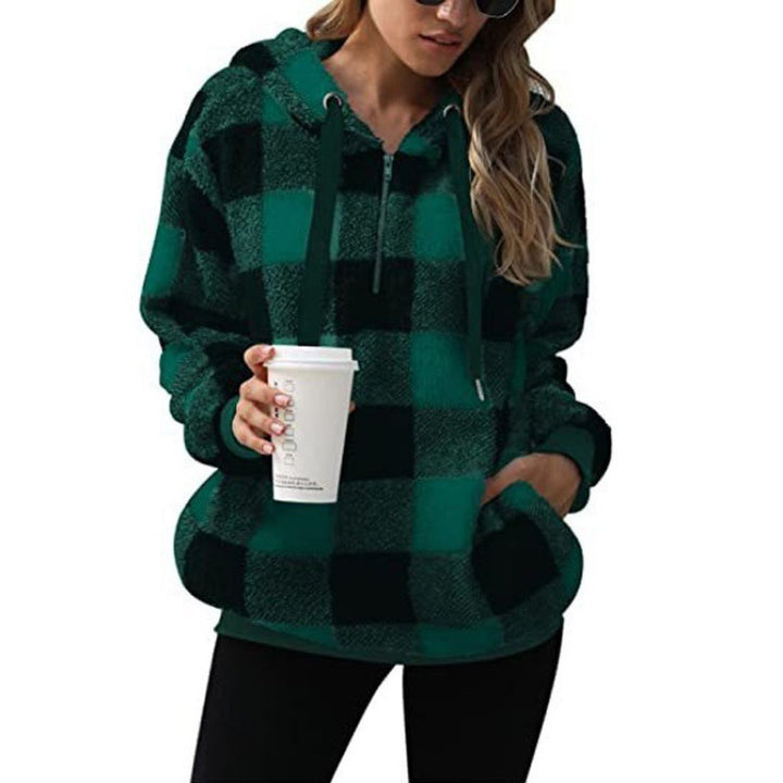 Plaid hooded sweatshirt for women with zipper and kangaroo pocket Lune London