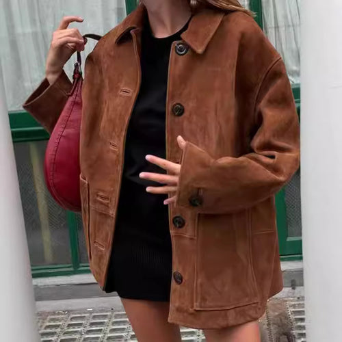 Oversized suede jacket for women with button details Amarae